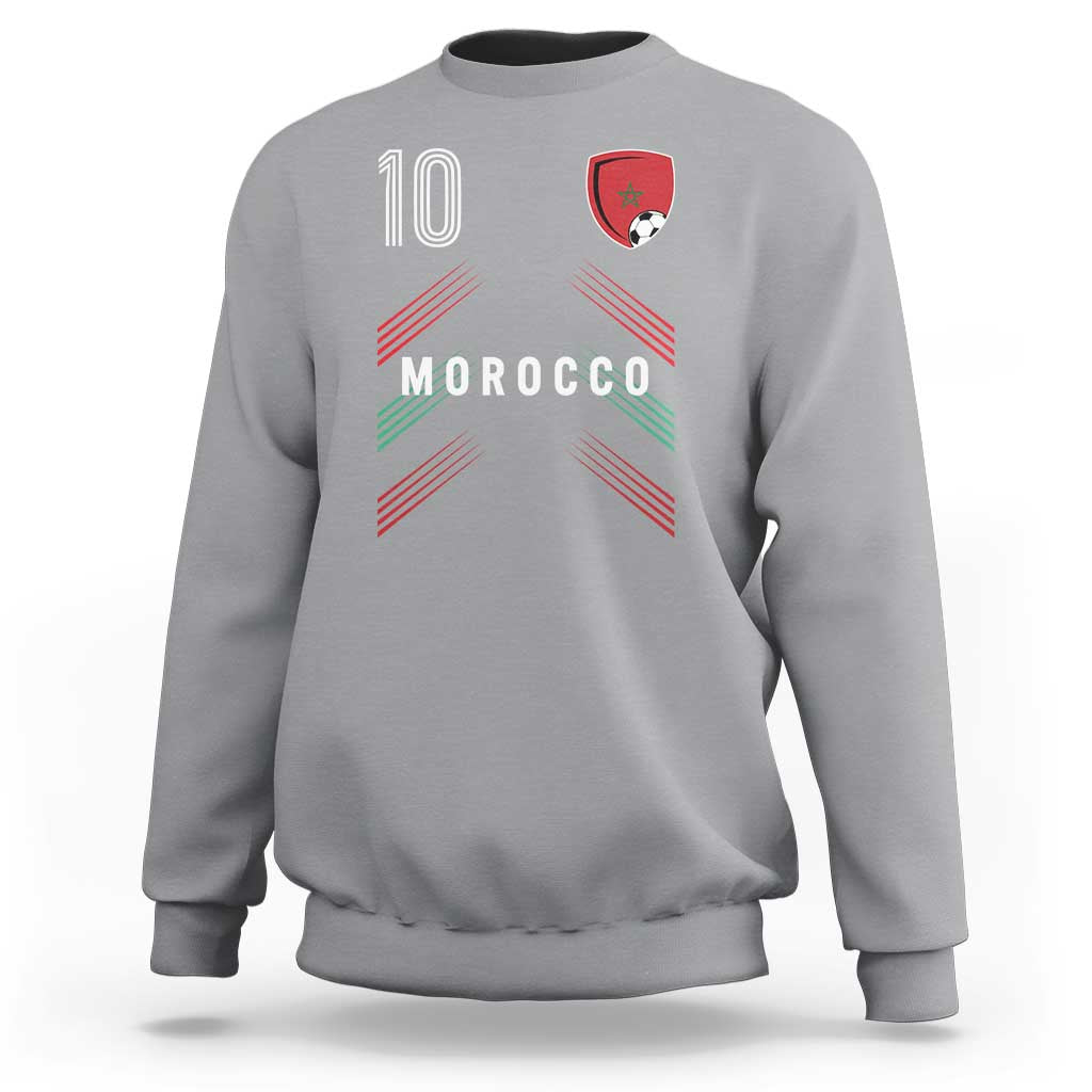 Morocco Soccer Sports Graphic Number 10 Jersey Style Sweatshirt Proud Moroccan Football Fans Game Day Maghreb Pride