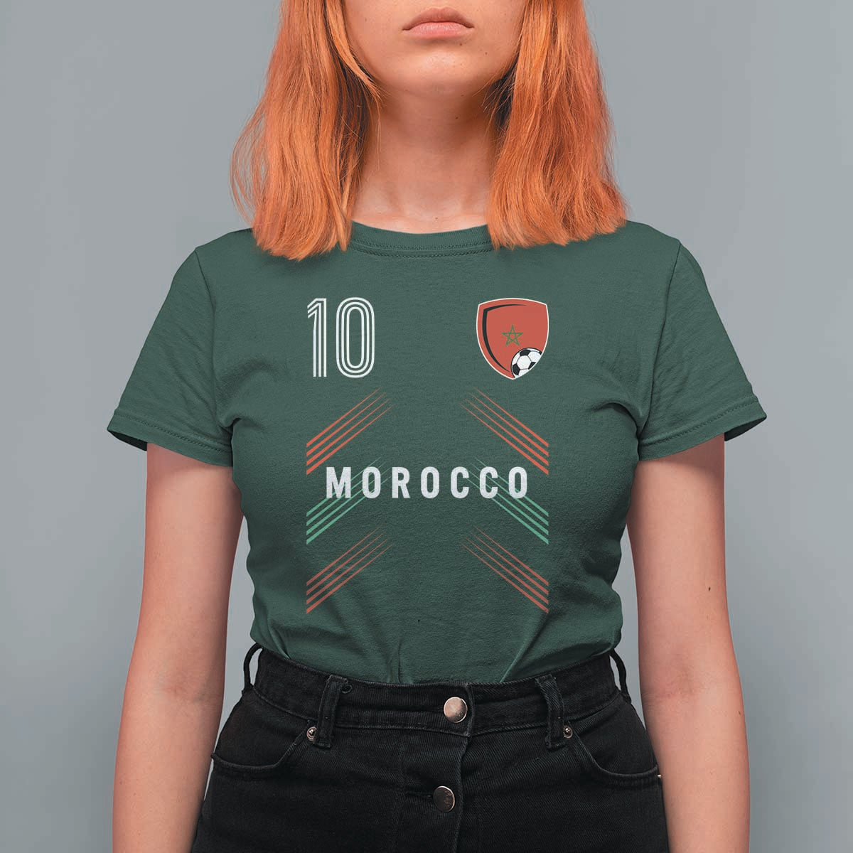 Morocco Soccer Sports Graphic Number 10 Jersey Style T Shirt For Women Proud Moroccan Football Fans Game Day Maghreb Pride
