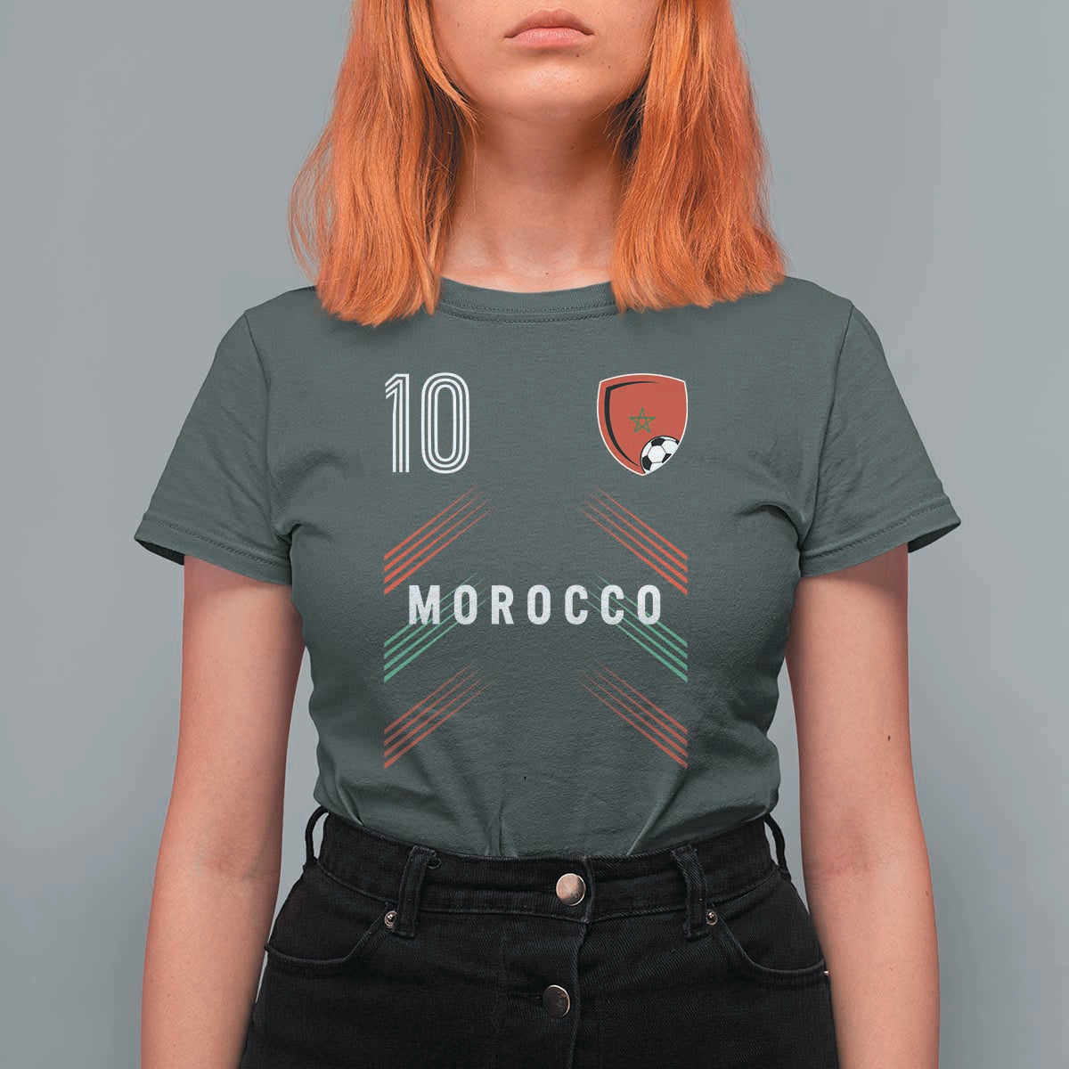 Morocco Soccer Sports Graphic Number 10 Jersey Style T Shirt For Women Proud Moroccan Football Fans Game Day Maghreb Pride