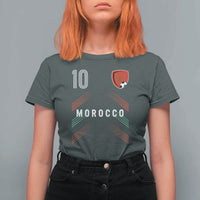 Morocco Soccer Sports Graphic Number 10 Jersey Style T Shirt For Women Proud Moroccan Football Fans Game Day Maghreb Pride