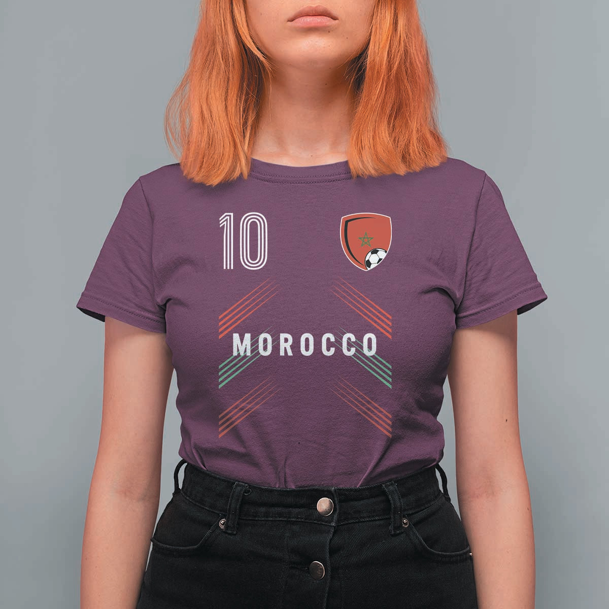 Morocco Soccer Sports Graphic Number 10 Jersey Style T Shirt For Women Proud Moroccan Football Fans Game Day Maghreb Pride