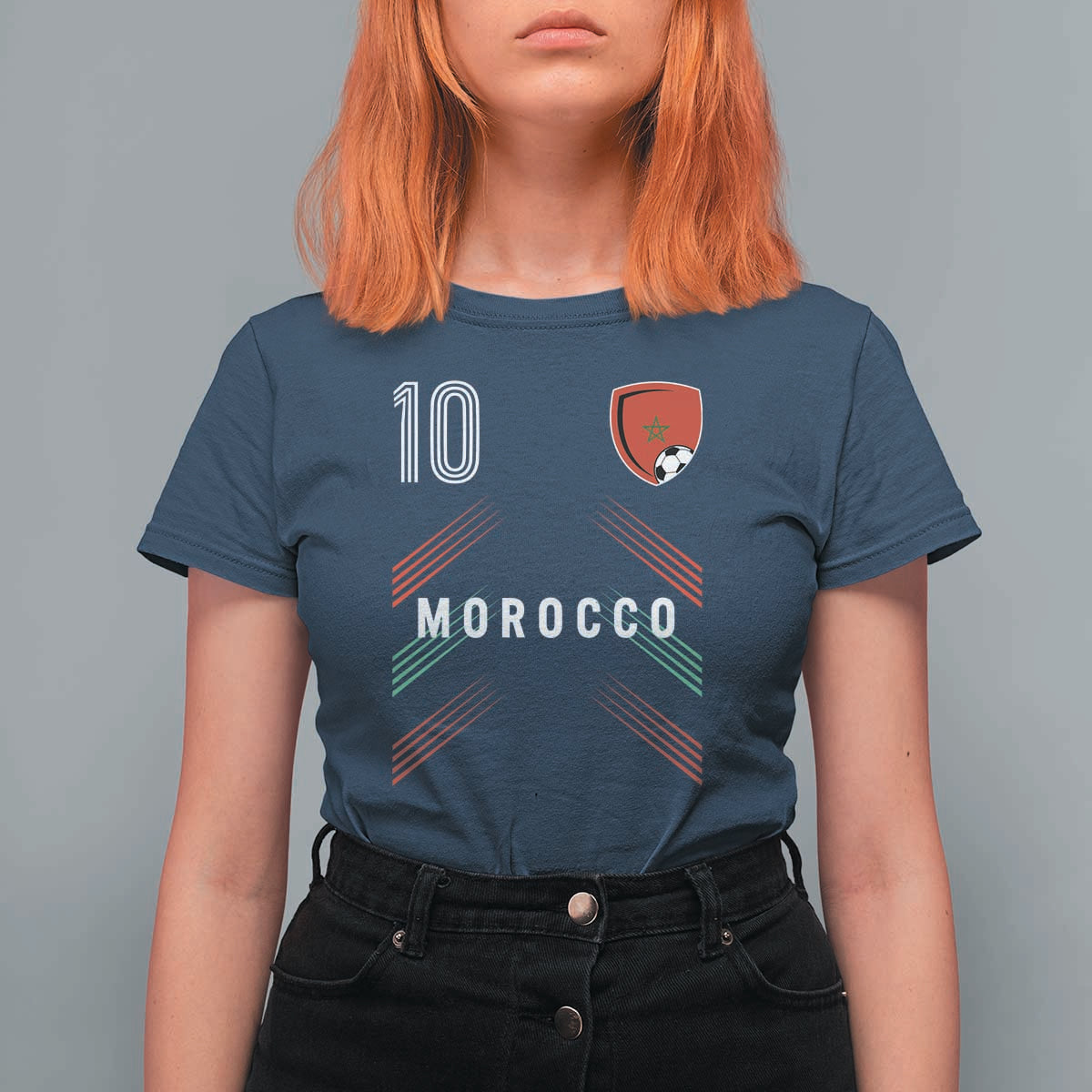 Morocco Soccer Sports Graphic Number 10 Jersey Style T Shirt For Women Proud Moroccan Football Fans Game Day Maghreb Pride
