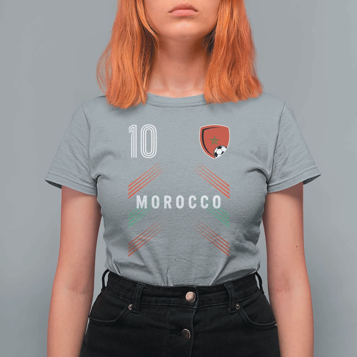 Morocco Soccer Sports Graphic Number 10 Jersey Style T Shirt For Women Proud Moroccan Football Fans Game Day Maghreb Pride