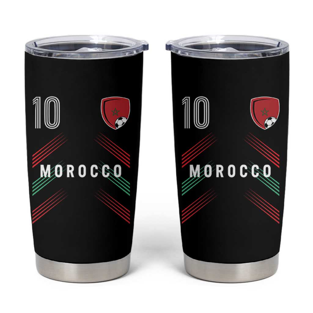 Morocco Soccer Sports Graphic Number 10 Jersey Style Tumbler Cup Proud Moroccan Football Fans Game Day Maghreb Pride