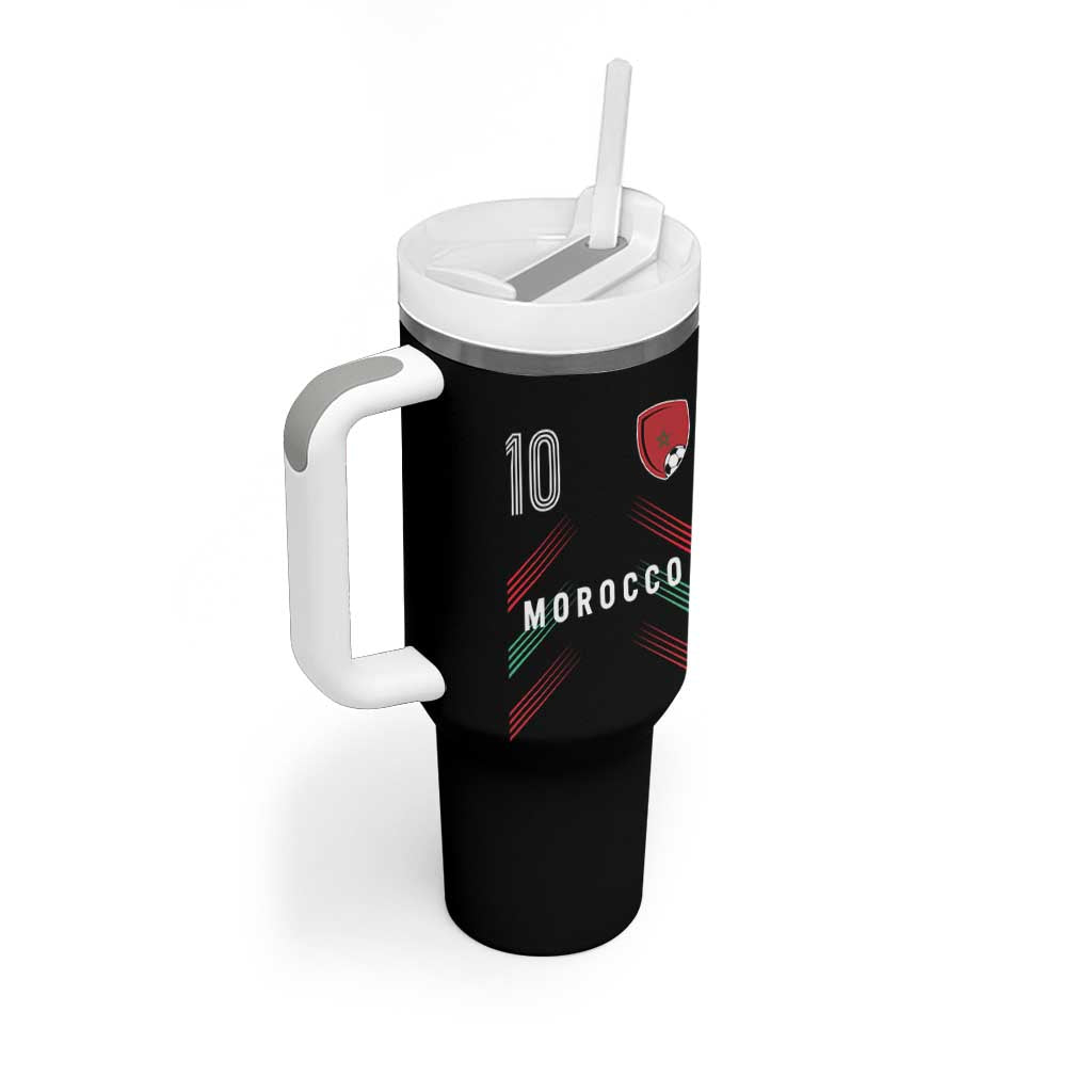 Morocco Soccer Sports Graphic Number 10 Jersey Style Tumbler With Handle Proud Moroccan Football Fans Game Day Maghreb Pride