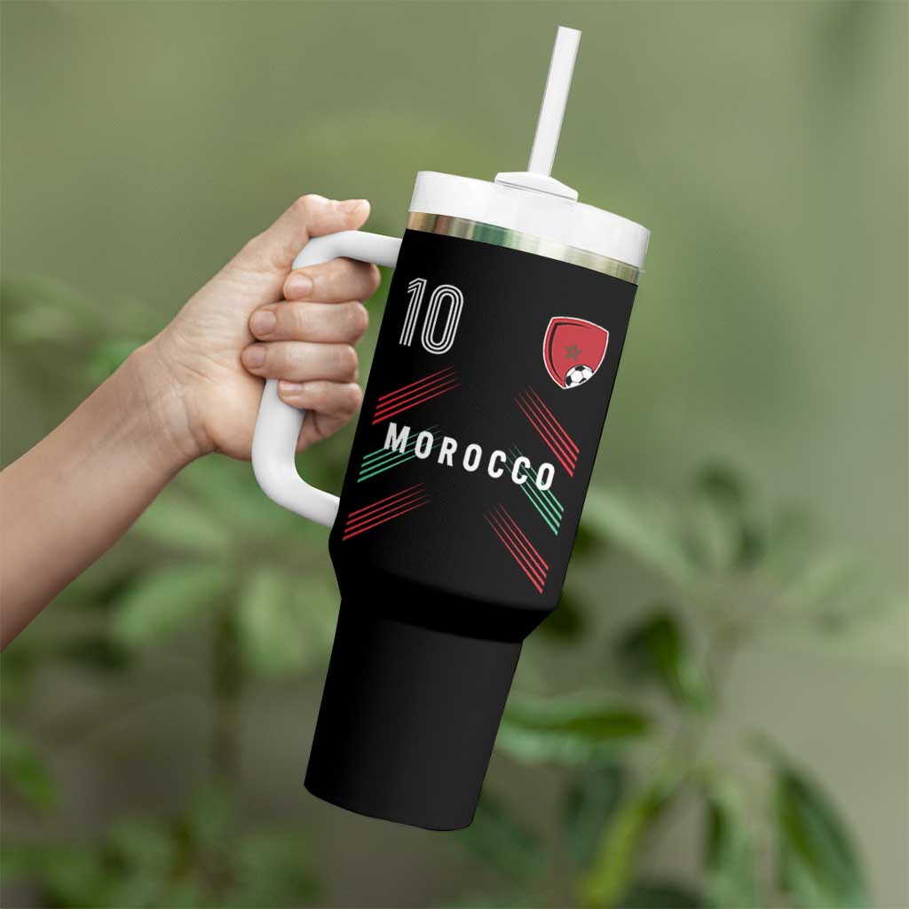 Morocco Soccer Sports Graphic Number 10 Jersey Style Tumbler With Handle Proud Moroccan Football Fans Game Day Maghreb Pride