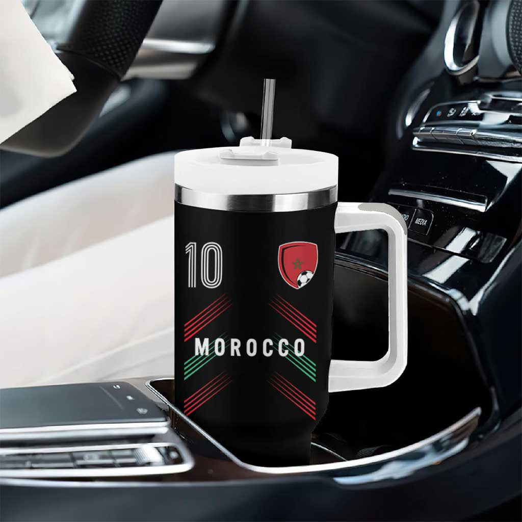 Morocco Soccer Sports Graphic Number 10 Jersey Style Tumbler With Handle Proud Moroccan Football Fans Game Day Maghreb Pride