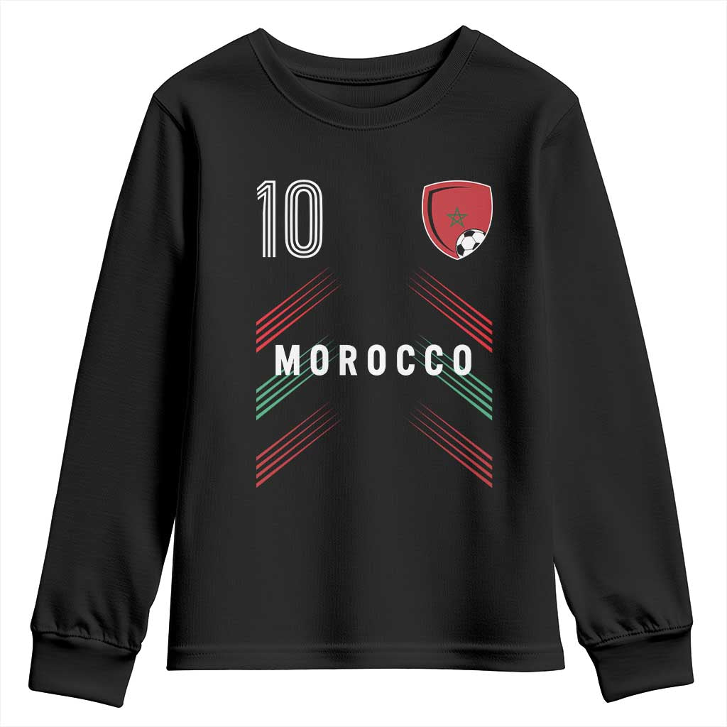 Morocco Soccer Sports Graphic Number 10 Jersey Style Youth Sweatshirt Proud Moroccan Football Fans Game Day Maghreb Pride