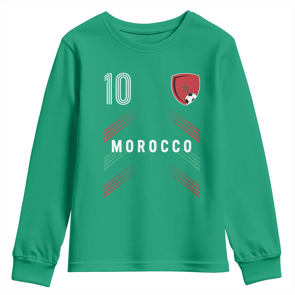 Morocco Soccer Sports Graphic Number 10 Jersey Style Youth Sweatshirt Proud Moroccan Football Fans Game Day Maghreb Pride