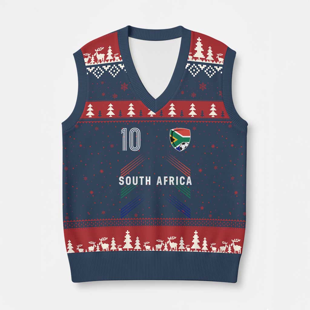 South Africa Soccer Sports Graphic Number 10 Jersey Style V-Neck Knit Sweater Vest Proud South African Football Fans Game Day Pride