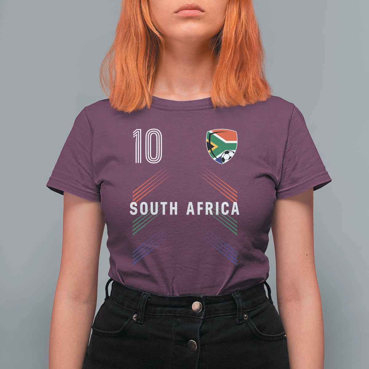 South Africa Soccer Sports Graphic Number 10 Jersey Style T Shirt For Women Proud South African Football Fans Game Day Pride