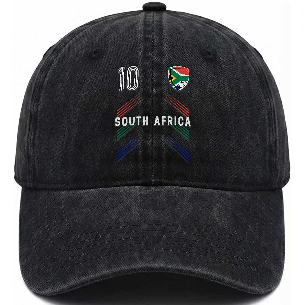 South Africa Soccer Sports Graphic Number 10 Jersey Style Washed Cotton Baseball Cap Proud South African Football Fans Game Day Pride