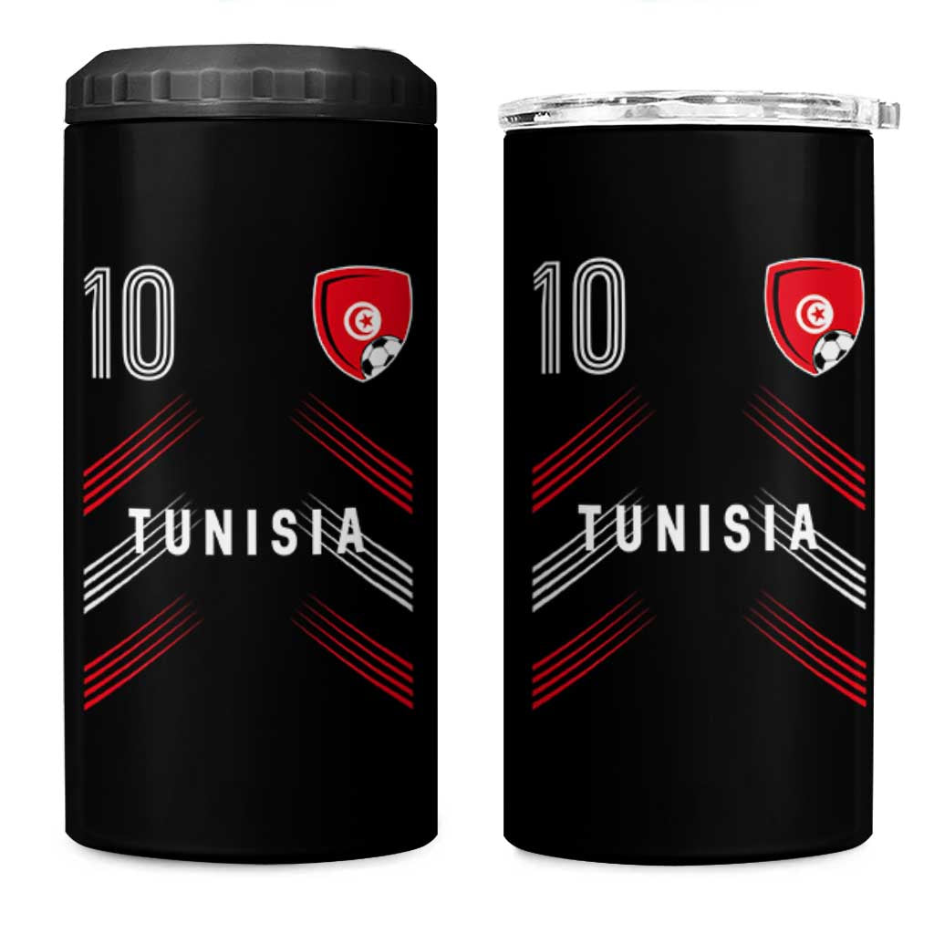 Tunisia Soccer Sports Graphic Number 10 Jersey Style 4 in 1 Can Cooler Tumbler Proud Tunisian Football Fans Game Day Maghreb Pride