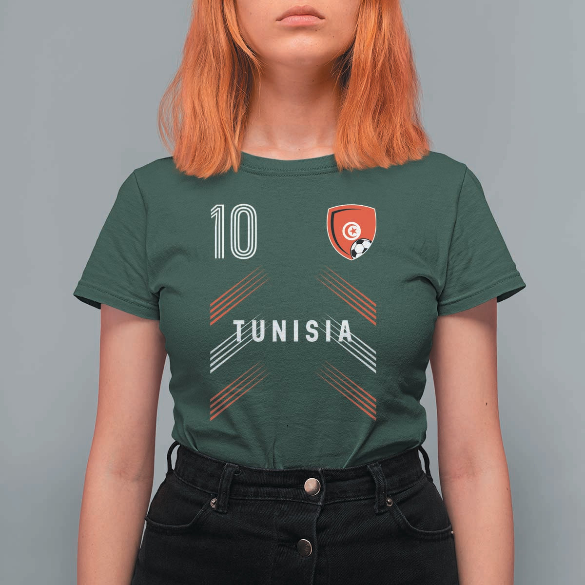 Tunisia Soccer Sports Graphic Number 10 Jersey Style T Shirt For Women Proud Tunisian Football Fans Game Day Maghreb Pride