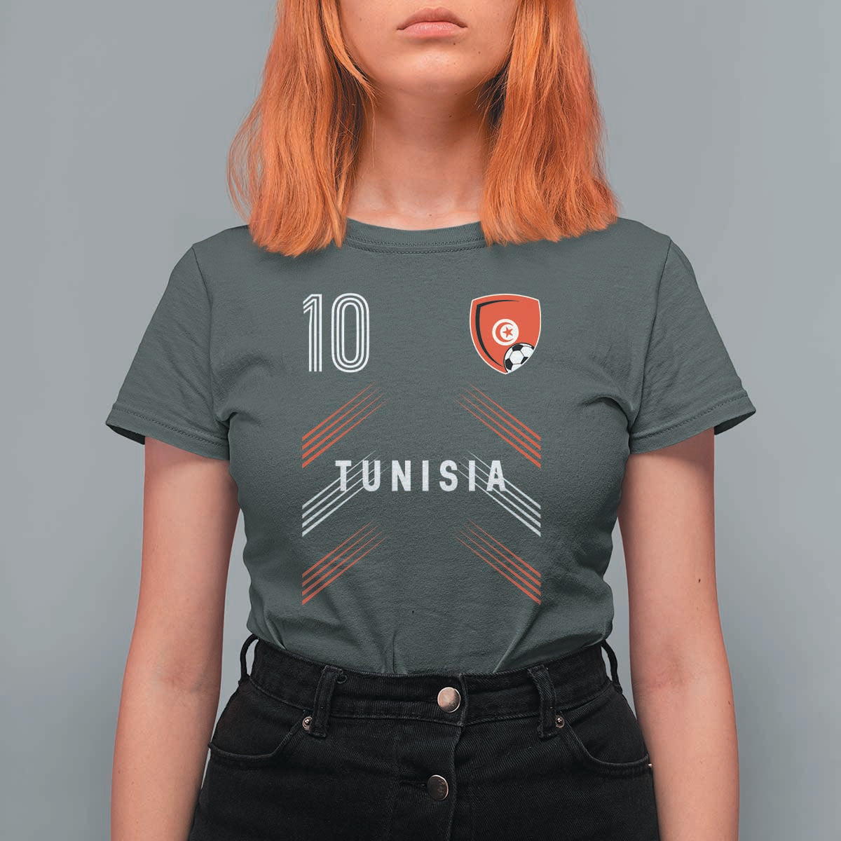 Tunisia Soccer Sports Graphic Number 10 Jersey Style T Shirt For Women Proud Tunisian Football Fans Game Day Maghreb Pride