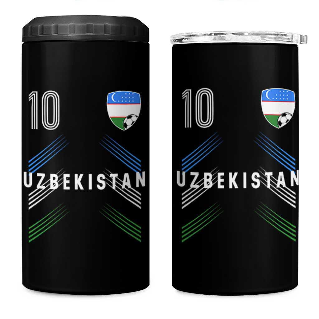 Uzbekistan Soccer Sports Graphic Number 10 Jersey Style 4 in 1 Can Cooler Tumbler Proud Uzbek Football Fans Game Day Pride
