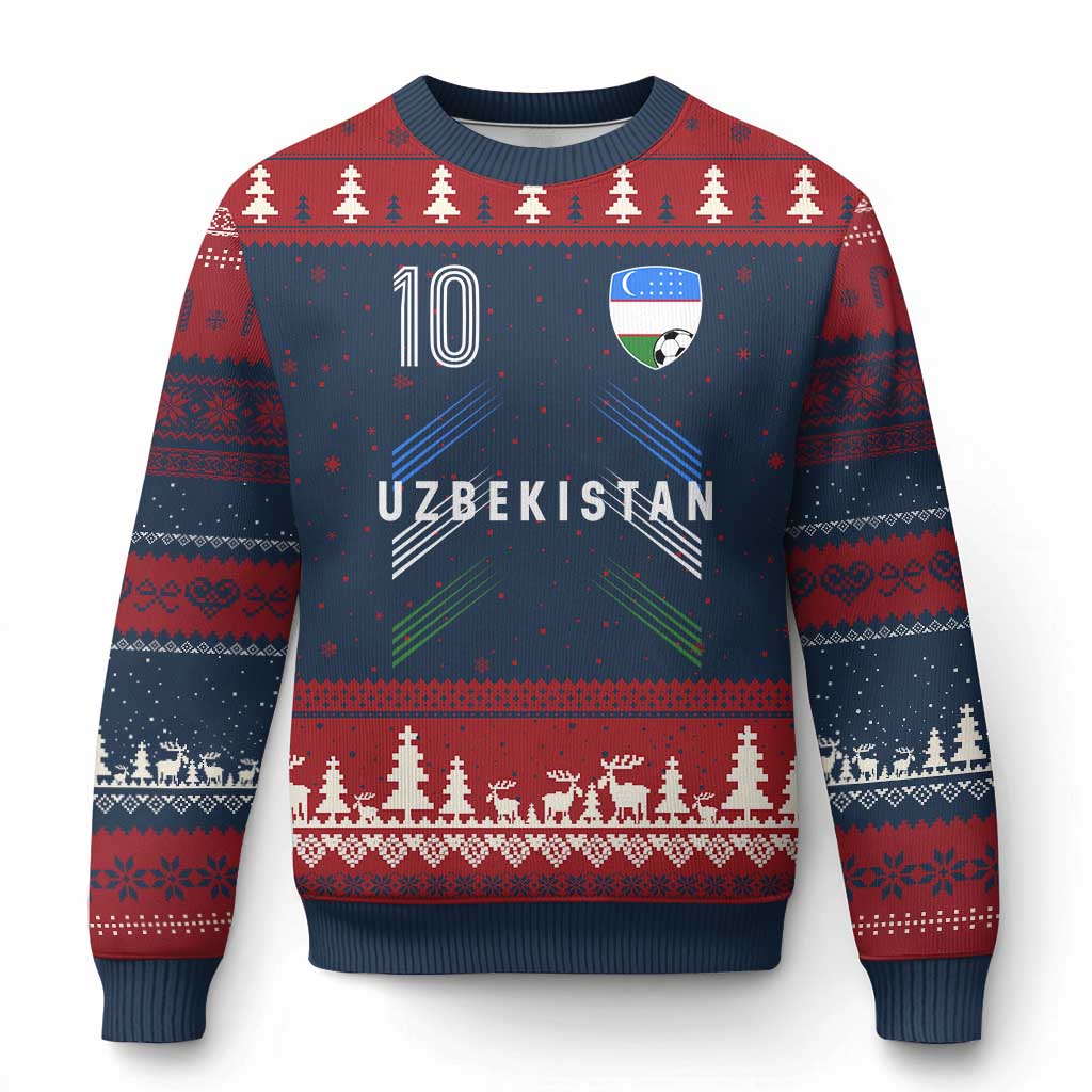Uzbekistan Soccer Sports Graphic Number 10 Jersey Style Ugly Christmas Sweater Proud Uzbek Football Fans Game Day Pride