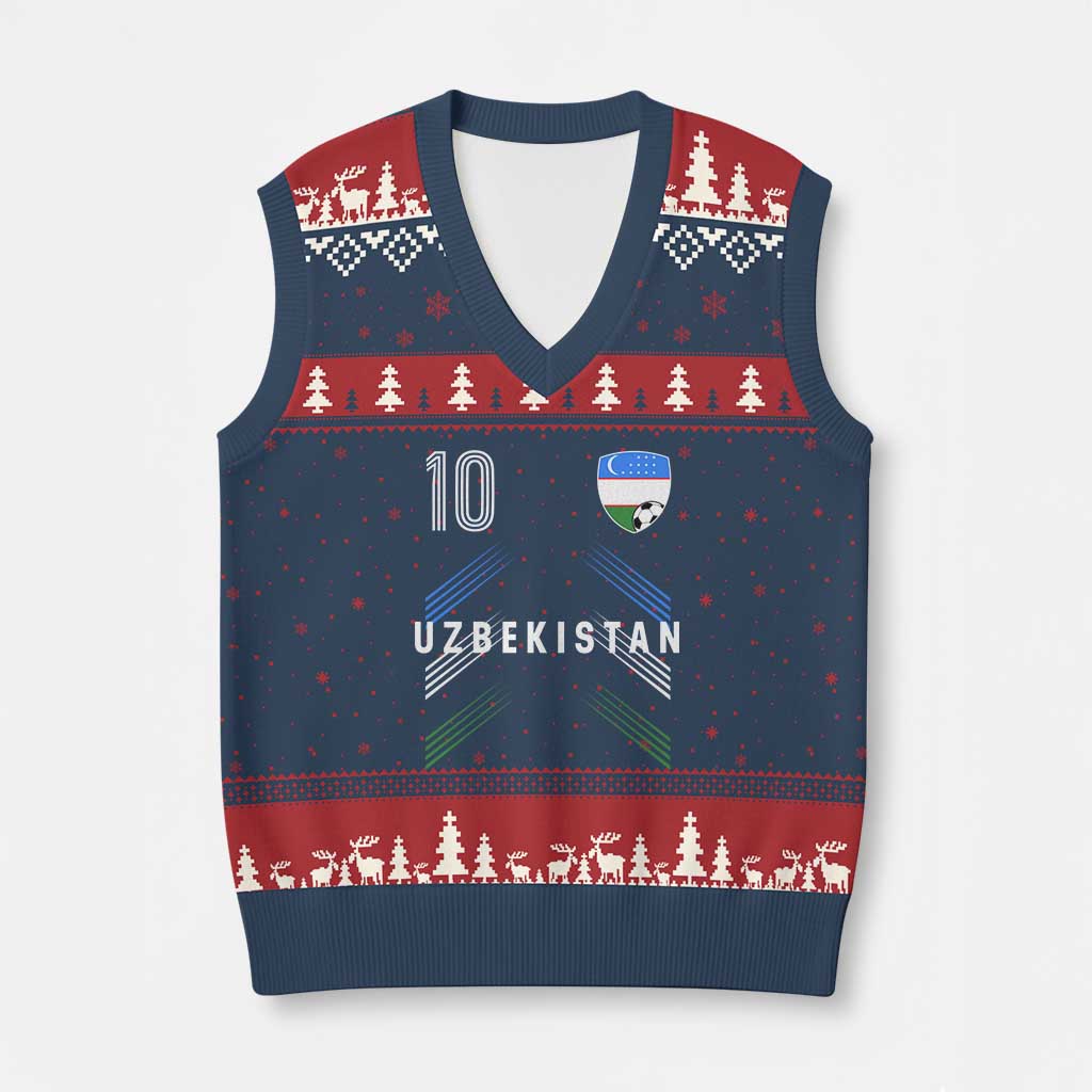 Uzbekistan Soccer Sports Graphic Number 10 Jersey Style V-Neck Knit Sweater Vest Proud Uzbek Football Fans Game Day Pride