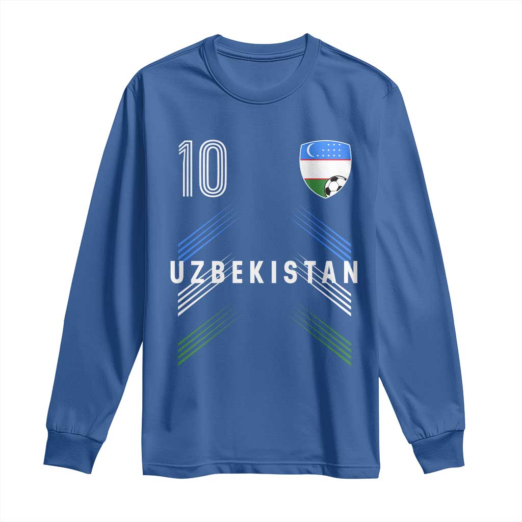 Uzbekistan Soccer Sports Graphic Number 10 Jersey Style Long Sleeve Shirt Proud Uzbek Football Fans Game Day Pride