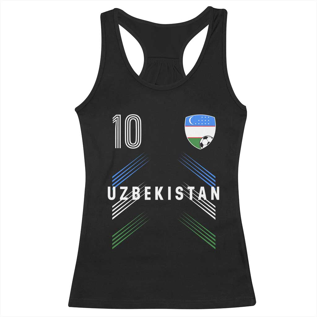 Uzbekistan Soccer Sports Graphic Number 10 Jersey Style Racerback Tank Top Proud Uzbek Football Fans Game Day Pride