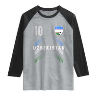 Uzbekistan Soccer Sports Graphic Number 10 Jersey Style Raglan Shirt Proud Uzbek Football Fans Game Day Pride