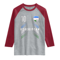 Uzbekistan Soccer Sports Graphic Number 10 Jersey Style Raglan Shirt Proud Uzbek Football Fans Game Day Pride