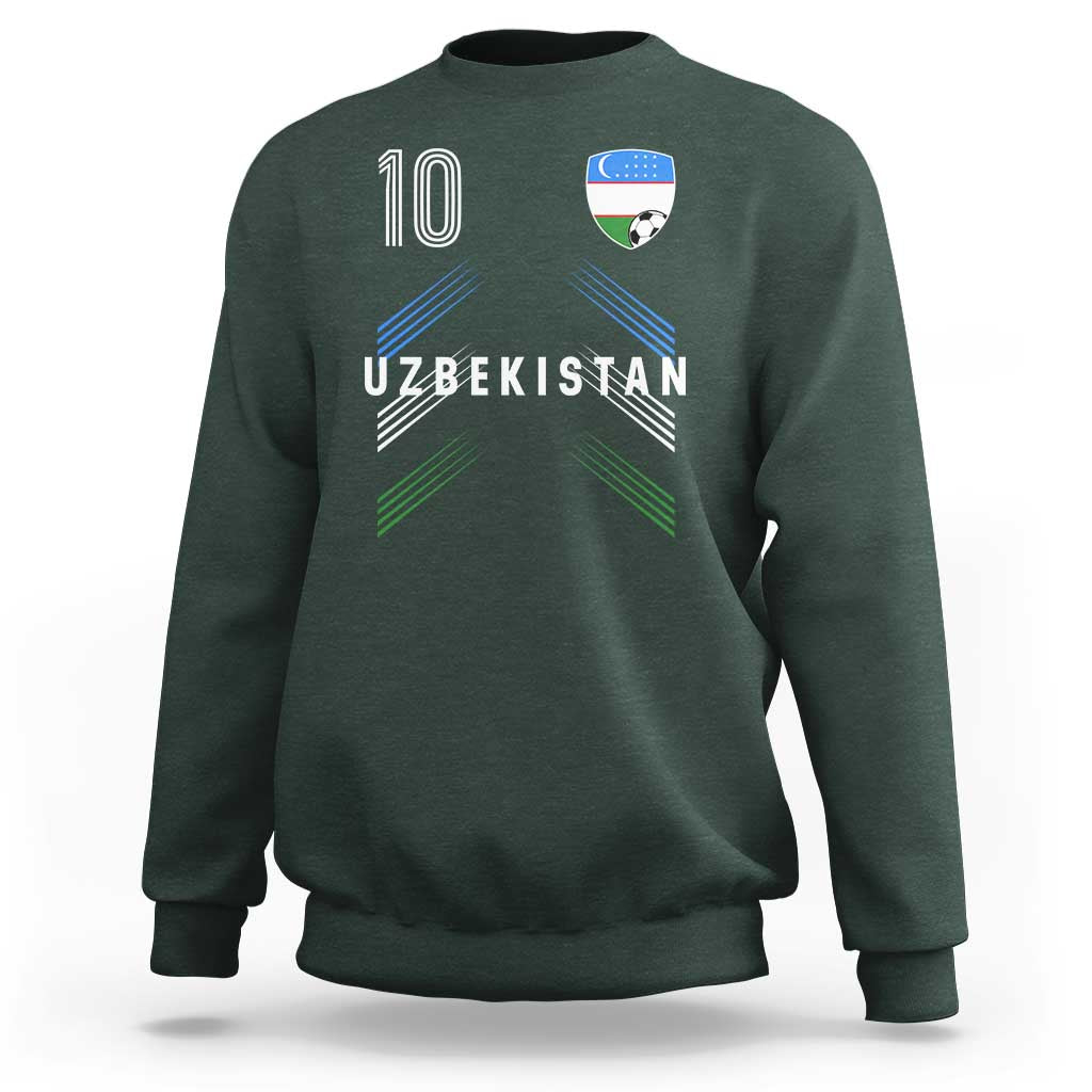 Uzbekistan Soccer Sports Graphic Number 10 Jersey Style Sweatshirt Proud Uzbek Football Fans Game Day Pride