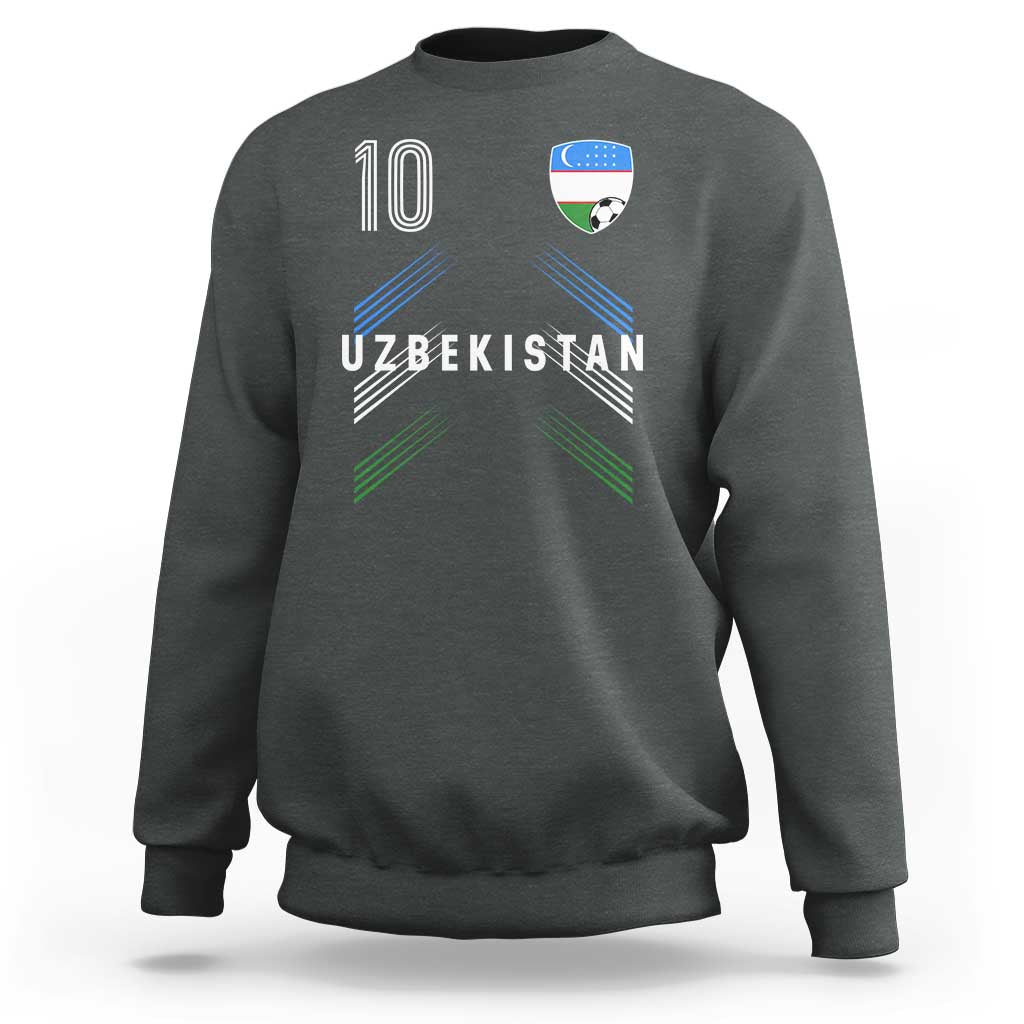 Uzbekistan Soccer Sports Graphic Number 10 Jersey Style Sweatshirt Proud Uzbek Football Fans Game Day Pride