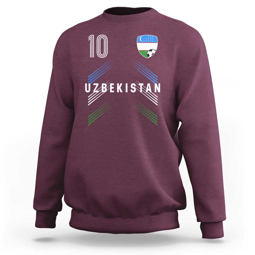 Uzbekistan Soccer Sports Graphic Number 10 Jersey Style Sweatshirt Proud Uzbek Football Fans Game Day Pride