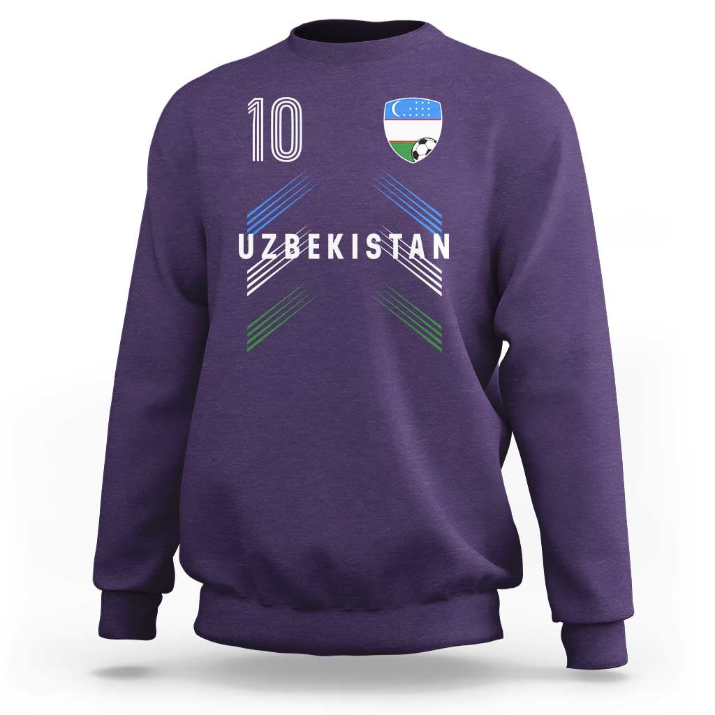Uzbekistan Soccer Sports Graphic Number 10 Jersey Style Sweatshirt Proud Uzbek Football Fans Game Day Pride
