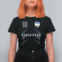 Uzbekistan Soccer Sports Graphic Number 10 Jersey Style T Shirt For Women Proud Uzbek Football Fans Game Day Pride