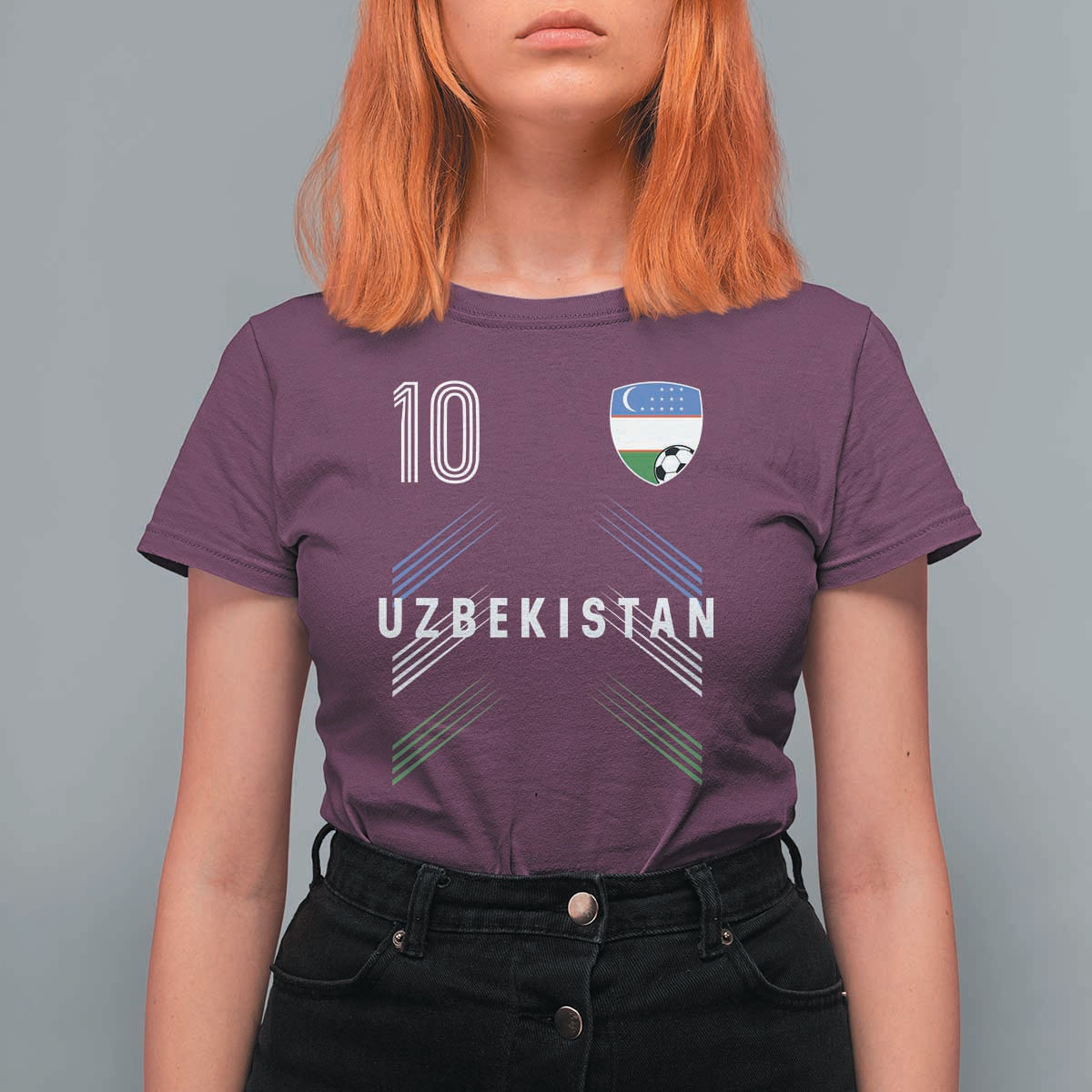 Uzbekistan Soccer Sports Graphic Number 10 Jersey Style T Shirt For Women Proud Uzbek Football Fans Game Day Pride