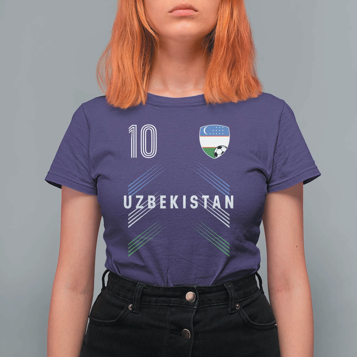 Uzbekistan Soccer Sports Graphic Number 10 Jersey Style T Shirt For Women Proud Uzbek Football Fans Game Day Pride
