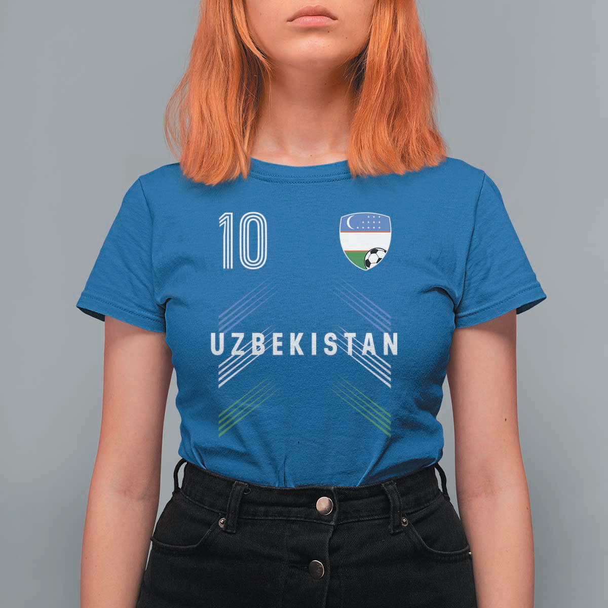 Uzbekistan Soccer Sports Graphic Number 10 Jersey Style T Shirt For Women Proud Uzbek Football Fans Game Day Pride