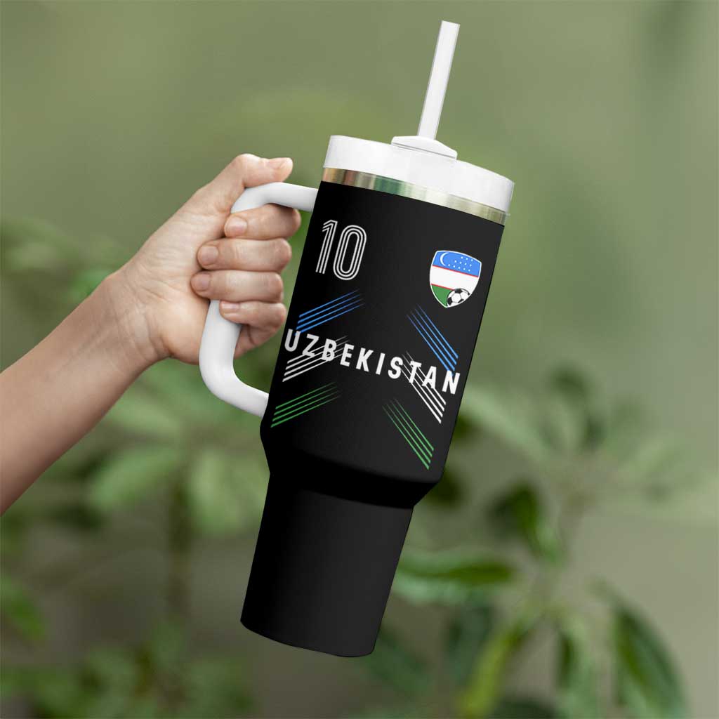 Uzbekistan Soccer Sports Graphic Number 10 Jersey Style Tumbler With Handle Proud Uzbek Football Fans Game Day Pride