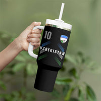 Uzbekistan Soccer Sports Graphic Number 10 Jersey Style Tumbler With Handle Proud Uzbek Football Fans Game Day Pride