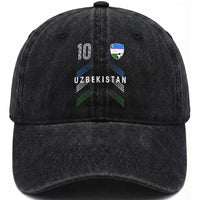 Uzbekistan Soccer Sports Graphic Number 10 Jersey Style Washed Cotton Baseball Cap Proud Uzbek Football Fans Game Day Pride