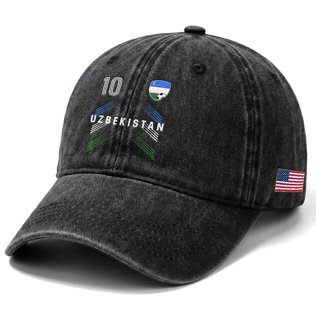 Uzbekistan Soccer Sports Graphic Number 10 Jersey Style Washed Cotton Baseball Cap Proud Uzbek Football Fans Game Day Pride