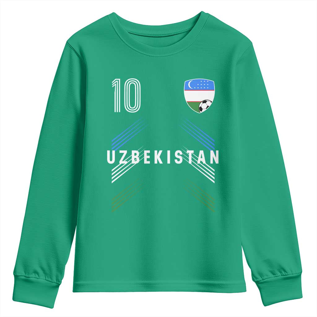 Uzbekistan Soccer Sports Graphic Number 10 Jersey Style Youth Sweatshirt Proud Uzbek Football Fans Game Day Pride
