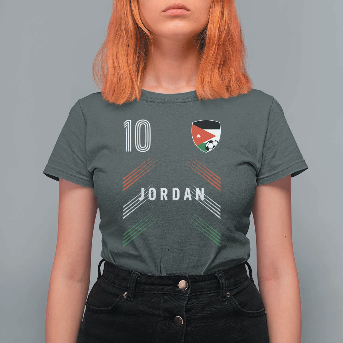 Jordan Soccer Sports Graphic Number 10 Jersey Style T Shirt For Women Proud Jordanian Football Fans Game Day Pride