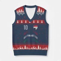 Iraq Soccer Sports Graphic Number 10 Jersey Style V-Neck Knit Sweater Vest Proud Iraqi Football Fans Game Day Pride
