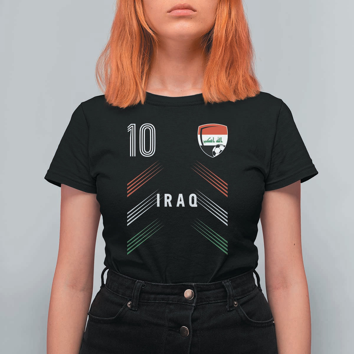 Iraq Soccer Sports Graphic Number 10 Jersey Style T Shirt For Women Proud Iraqi Football Fans Game Day Pride