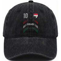 Iraq Soccer Sports Graphic Number 10 Jersey Style Washed Cotton Baseball Cap Proud Iraqi Football Fans Game Day Pride