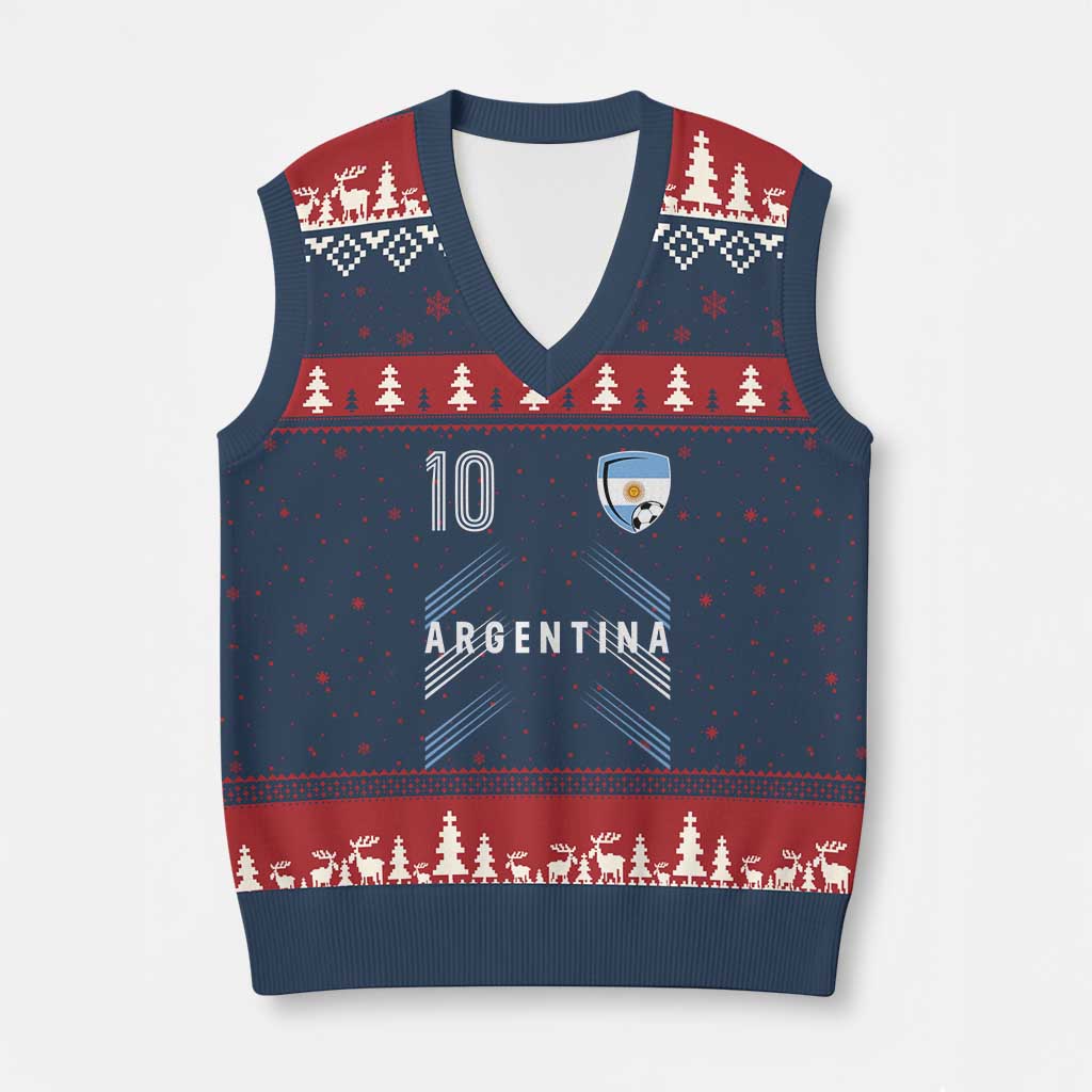 Argentina Soccer Sports Graphic Number 10 Jersey Style V-Neck Knit Sweater Vest Proud Argentine Football Fans Game Day Pride