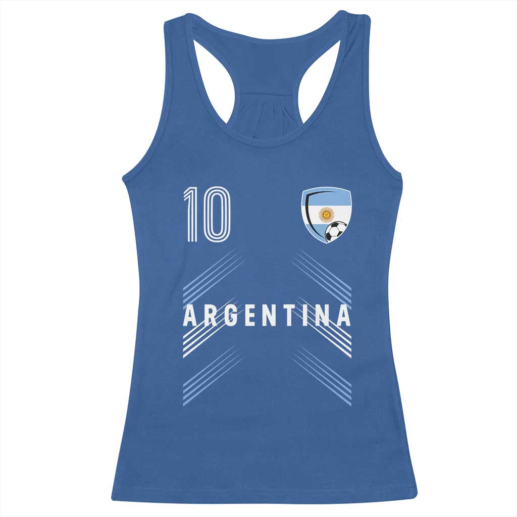 Argentina Soccer Sports Graphic Number 10 Jersey Style Racerback Tank Top Proud Argentine Football Fans Game Day Pride