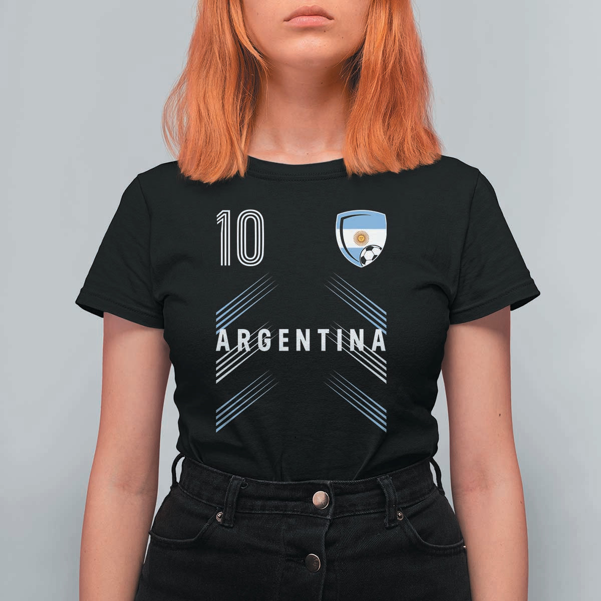 Argentina Soccer Sports Graphic Number 10 Jersey Style T Shirt For Women Proud Argentine Football Fans Game Day Pride