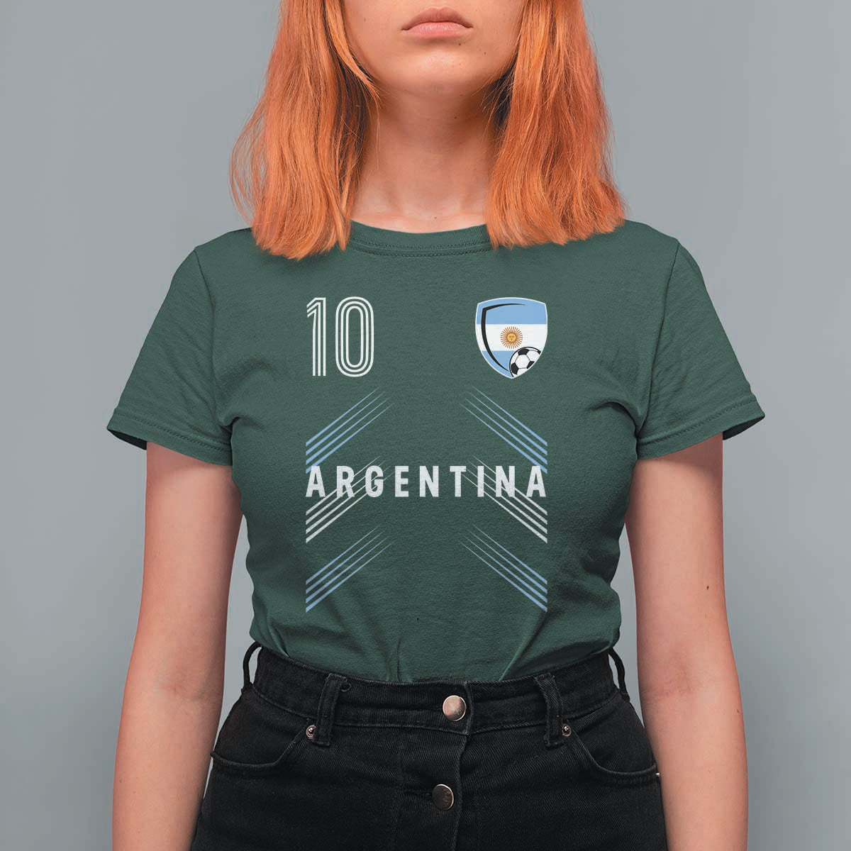 Argentina Soccer Sports Graphic Number 10 Jersey Style T Shirt For Women Proud Argentine Football Fans Game Day Pride