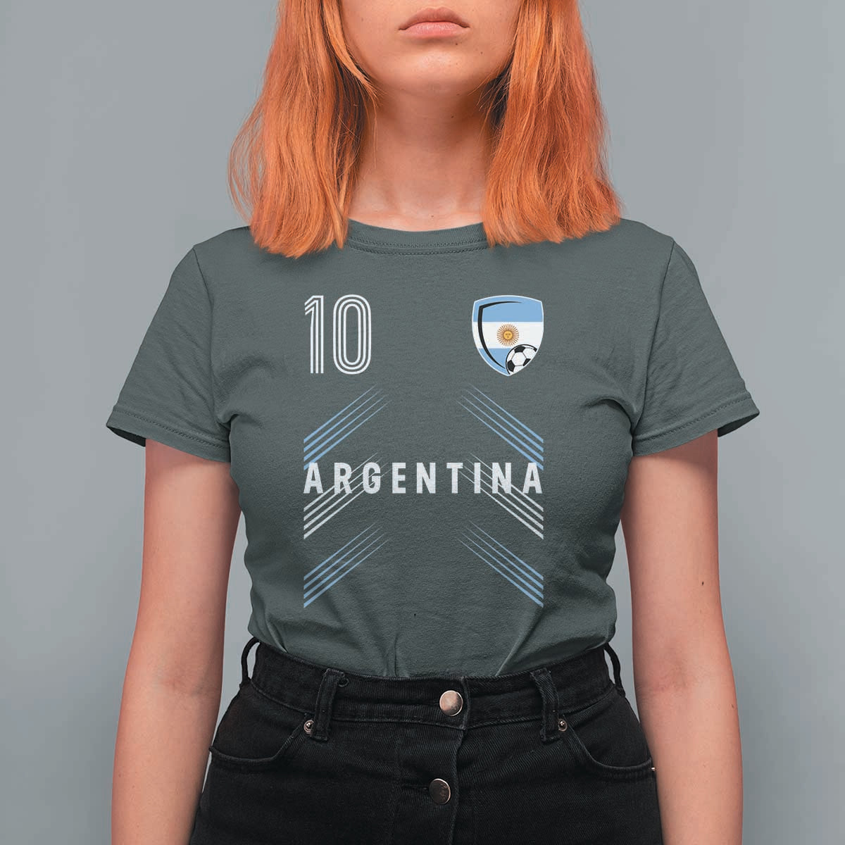 Argentina Soccer Sports Graphic Number 10 Jersey Style T Shirt For Women Proud Argentine Football Fans Game Day Pride