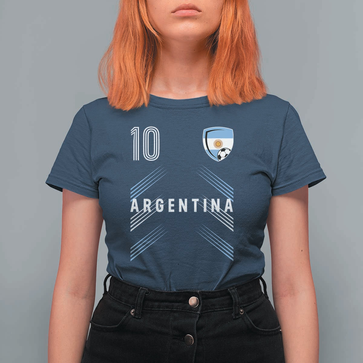 Argentina Soccer Sports Graphic Number 10 Jersey Style T Shirt For Women Proud Argentine Football Fans Game Day Pride