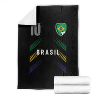 Brasil Number 10 Soccer Shield Graphic Jersey Style Throw Blanket Retro Futbol Football Fans Sports Lover